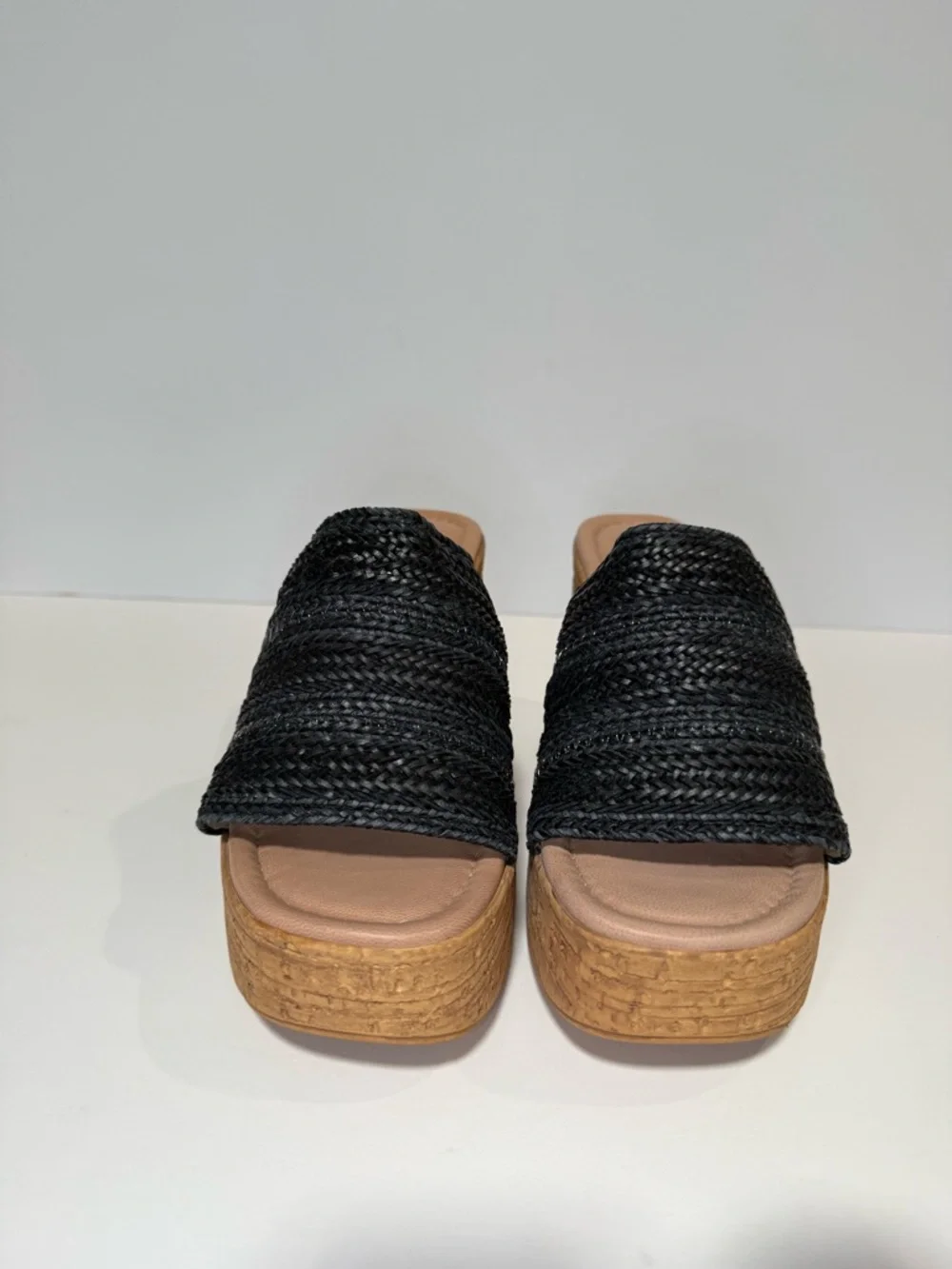 Seychelles Black Woven Cork Platform Mules